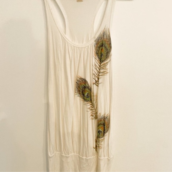 Forever 21 Tank Top Peacock Feather Design Boho Sleeveless Y2K  Medium FLAWED - Picture 14 of 16